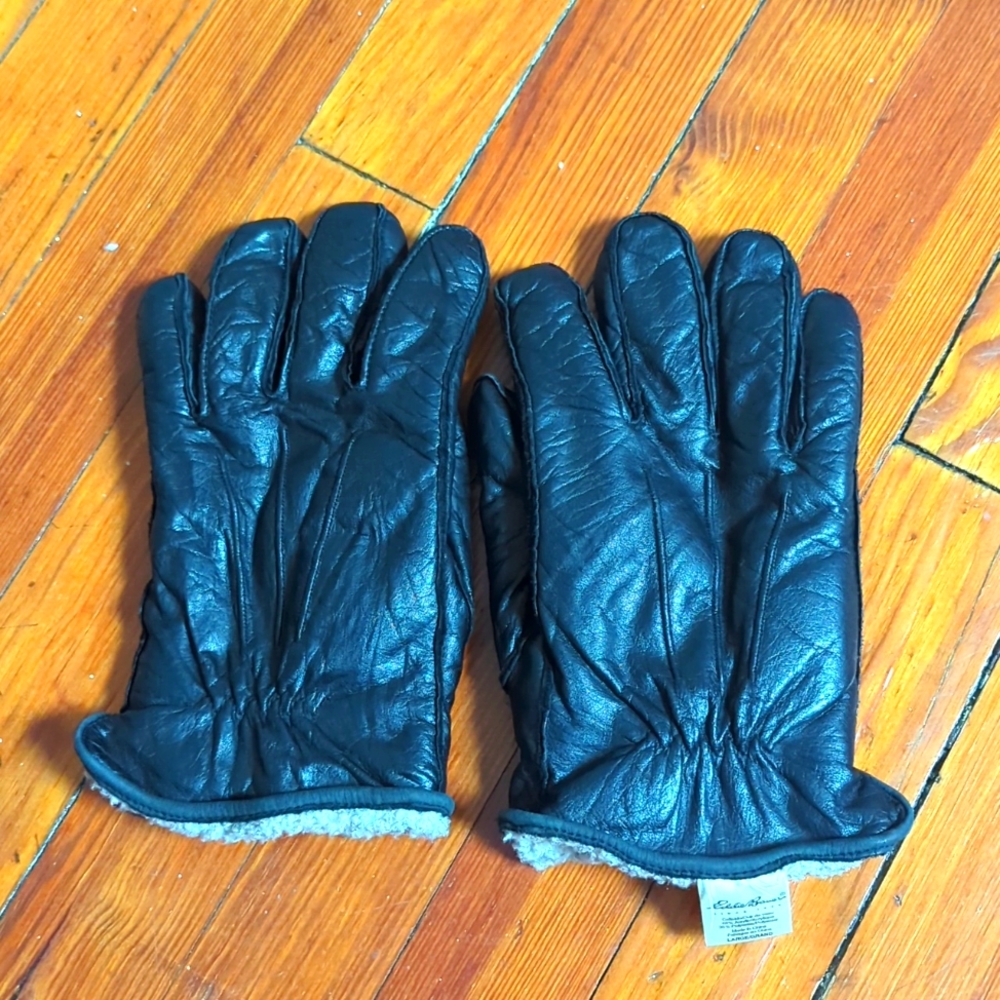Vintage Men Eddie Bauer Black Gloves Size Large